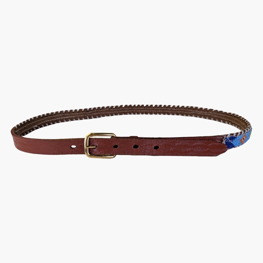 Vintage Tooled Leather Beaded Slim Belt | Western Boho | 29"-33" Waist - Picture 3 of 7